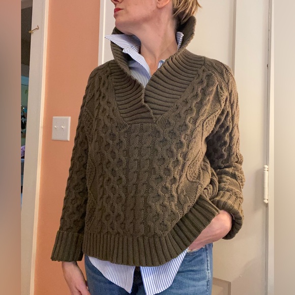 Ralph Lauren Denim & Supply cowl-neck cable knit fisherman’s sweater olive sz XL - Picture 4 of 9